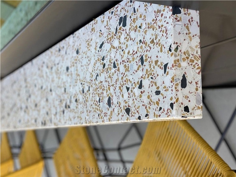 White Terrazzo Slab And Tiles For Wall Cladding