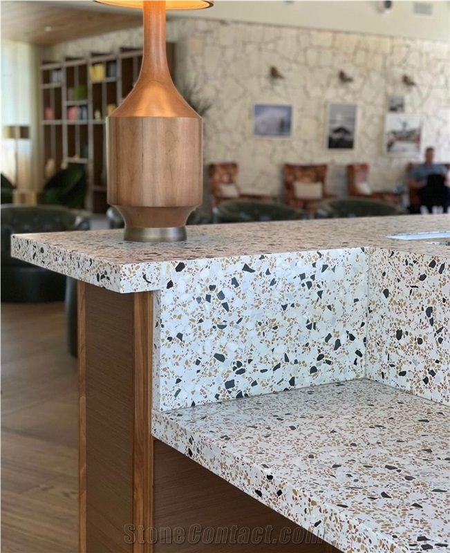 White Terrazzo Slab And Tiles For Wall Cladding