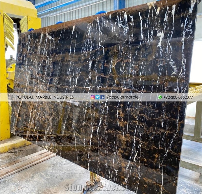 Golden And Black With White Veins Slabs And Tiles