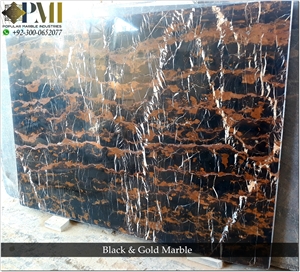 Golden And Black With White Veins Slabs And Tiles