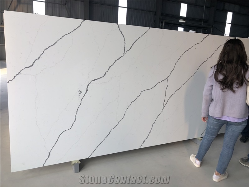 Cannel White Quartz Slab Calacatta 20Mm Thickness