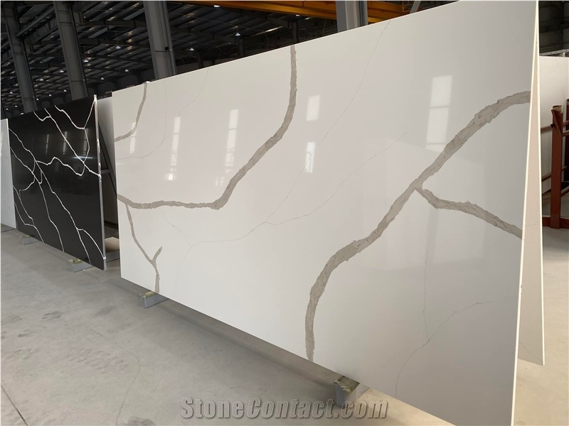 Cannel White Quartz Slab Calacatta 20Mm Thickness