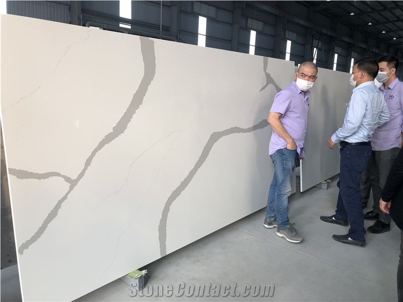 Cannel White Quartz Slab Calacatta 20Mm Thickness