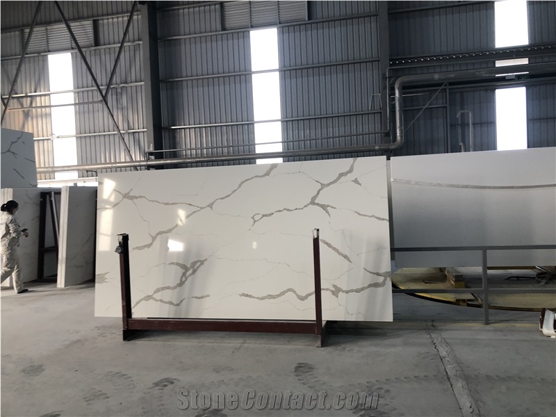 Cannel White Quartz Slab Calacatta 20Mm Thickness