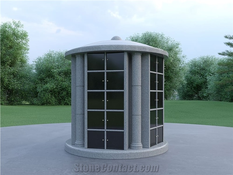 48 Niche Chinese Grey Granite Columbaria With Black Door