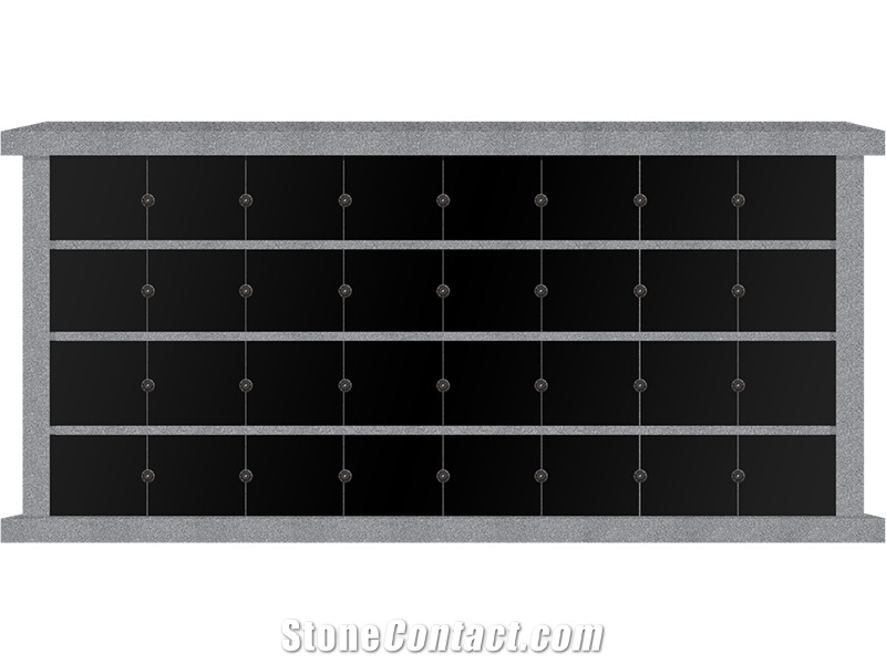 48 Niche Chinese Grey Granite Columbaria With Black Door