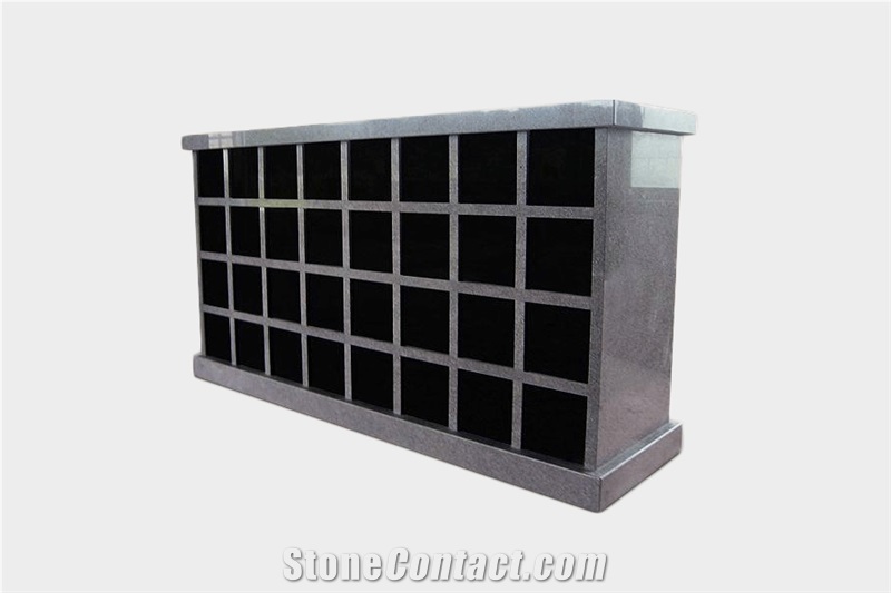 48 Niche Chinese Grey Granite Columbaria With Black Door