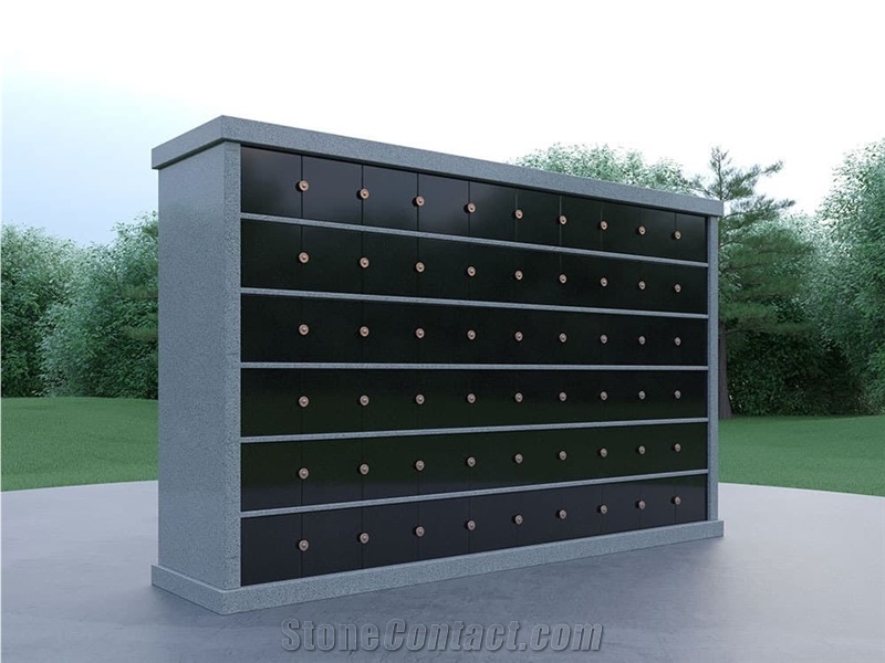 White Granite Columbarium With Black Stone Niches Cemetery