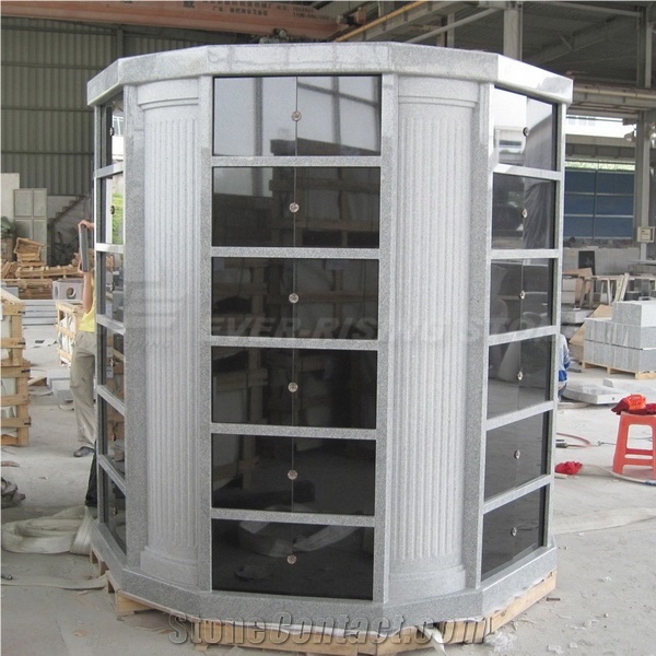 White Granite Columbarium With Black Stone Niches Cemetery