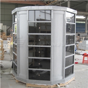 White Granite Columbarium With Black Stone Niches Cemetery
