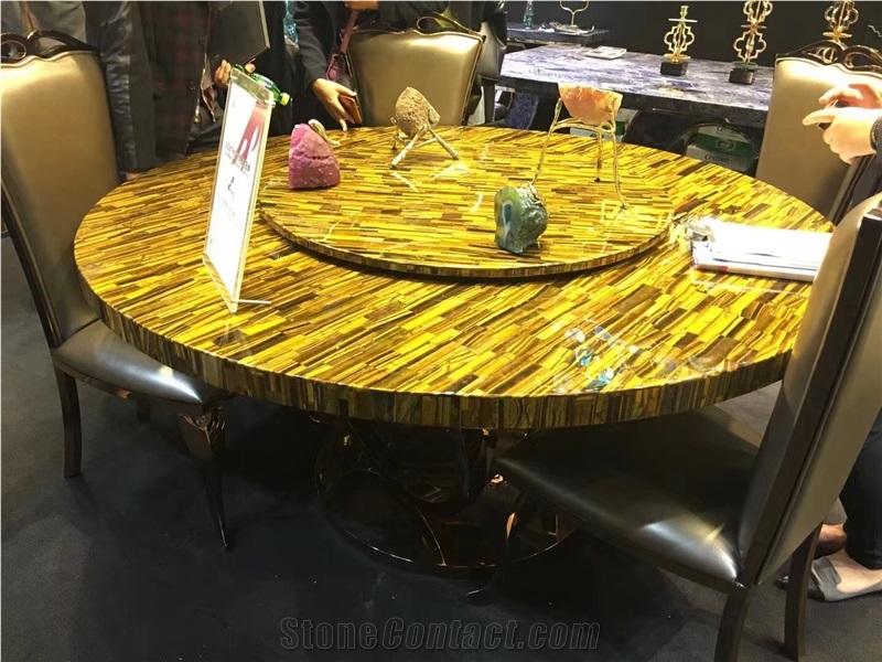 Semiprecious Stone Dining Table Tiger Eye Interior Tea Table