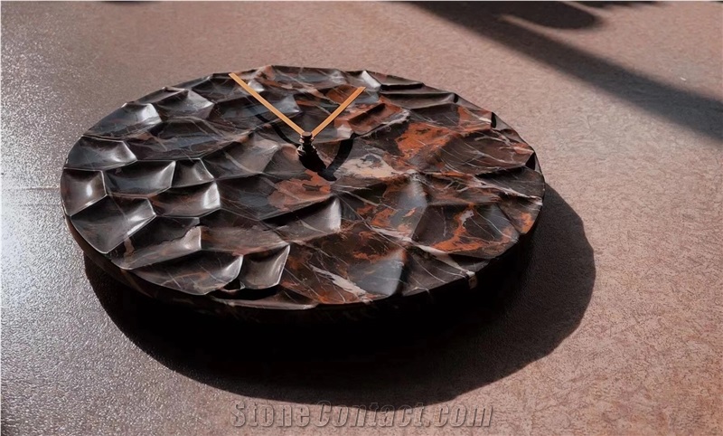 Black Marble Wall Relief Clock 3D Stone Sunken Relief Panel