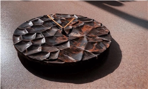Black Marble Wall Relief Clock 3D Stone Sunken Relief Panel