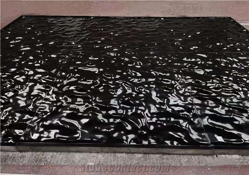 Black Marble Wall Relief Clock 3D Stone Sunken Relief Panel