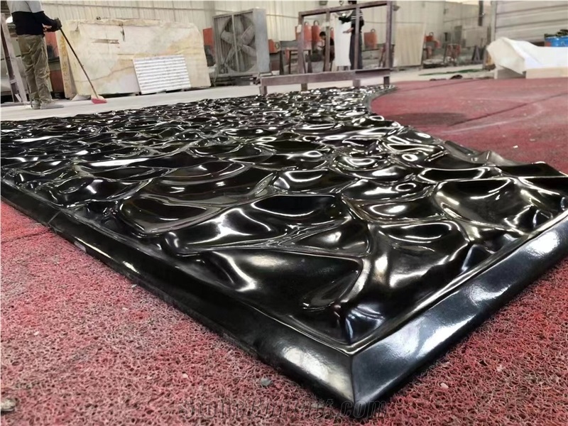 Laser Stone Engraving Low Relief Black Marble Wall 3D Tile