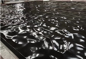Laser Stone Engraving Low Relief Black Marble Wall 3D Tile