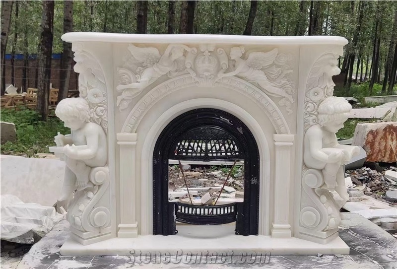 Sculptured Marble Indoor Fireplace Stone Modern Fireplace