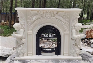 Sculptured Marble Indoor Fireplace Stone Modern Fireplace