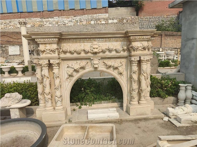 Sculptured Marble Indoor Fireplace Stone Modern Fireplace