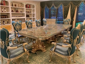 Stone Interior Restaurant Table Granite Amazonite Furniture