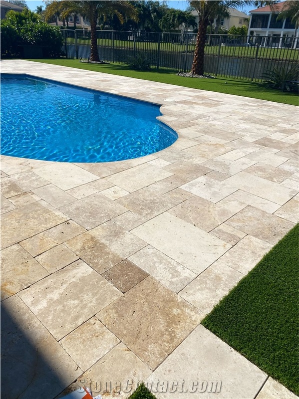 Travertine Swimming Pool French Pattern Paver Stone Coping
