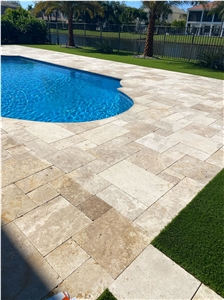 Travertine Swimming Pool French Pattern Paver Stone Coping