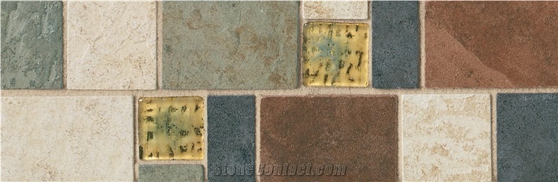 Continental Slate Multi Deco 2X2" Glass Insert Matte 4X12" Porcelain Border