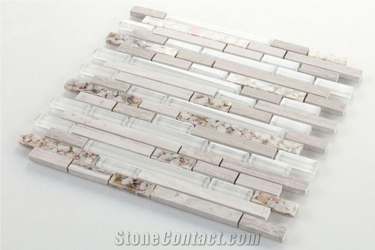 Linear Glass Sea Mosaic Tiles