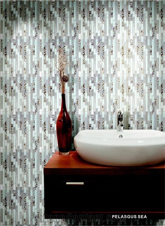 Linear Glass Sea Mosaic Tiles
