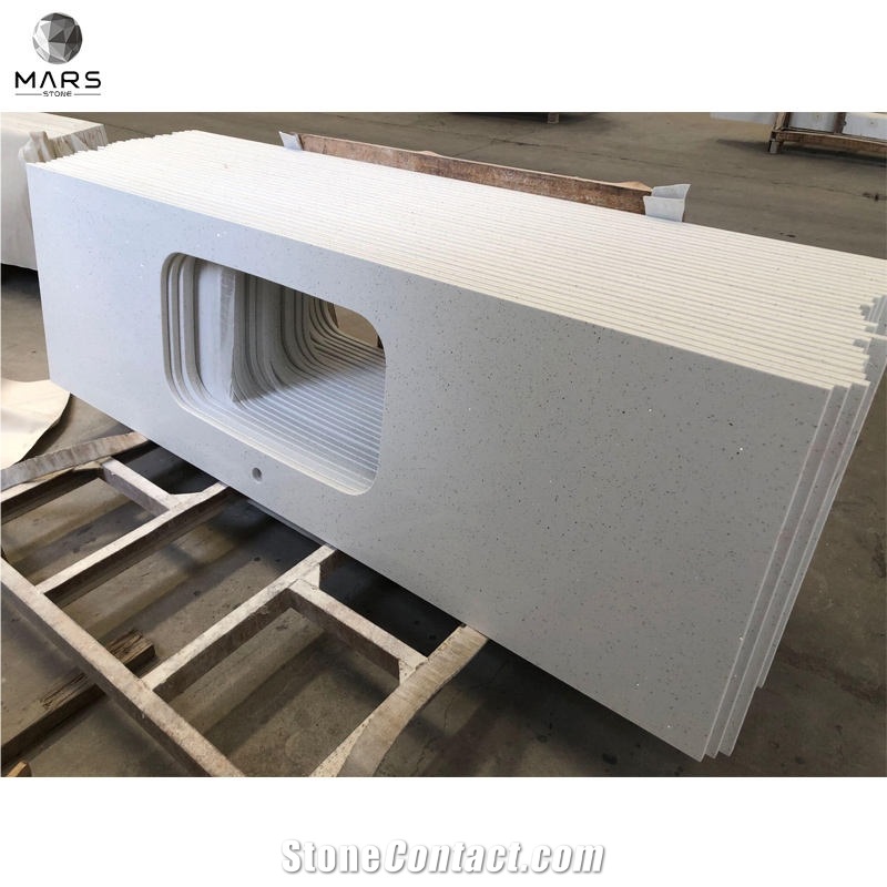Artificial Mirror Sparkle White Grey Quartz Stone Kitchen Tops