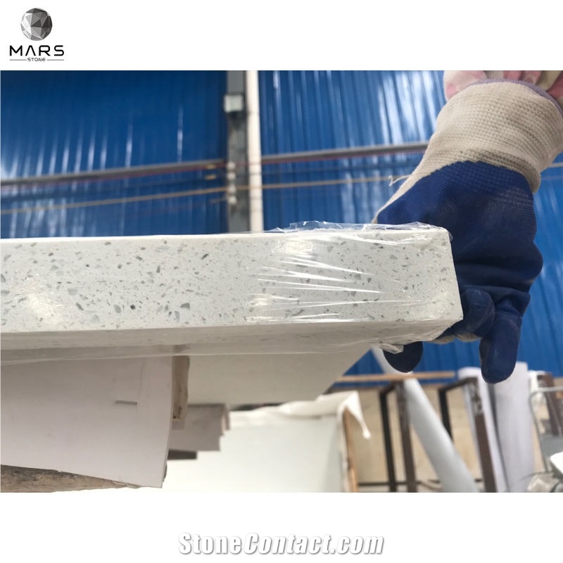 Artificial Mirror Sparkle White Grey Quartz Stone Kitchen Tops