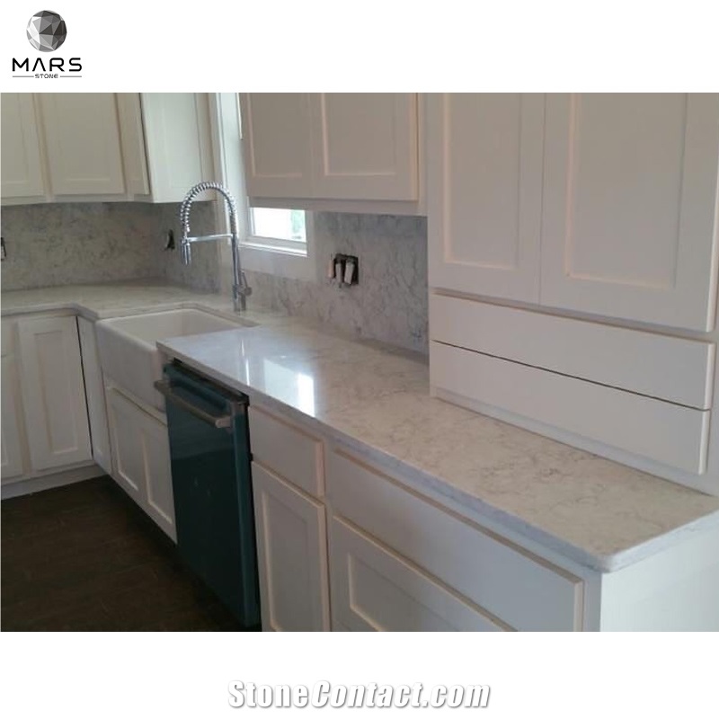 Artificial Quartz Engineered Stone White Kitchen Countertops