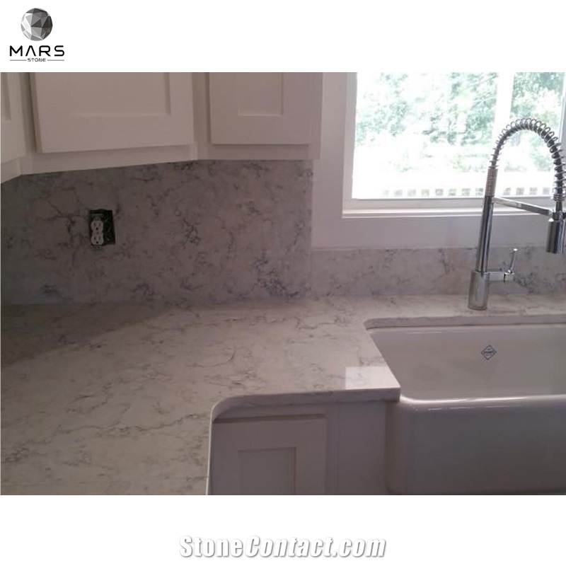 Artificial Quartz Engineered Stone White Kitchen Countertops