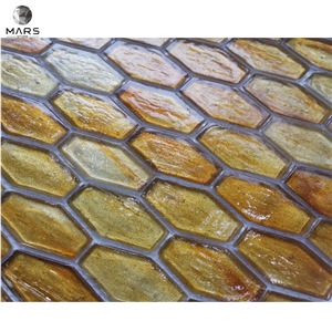 High Quality Glass Water Jet Mosaic Golden Mirror Wall