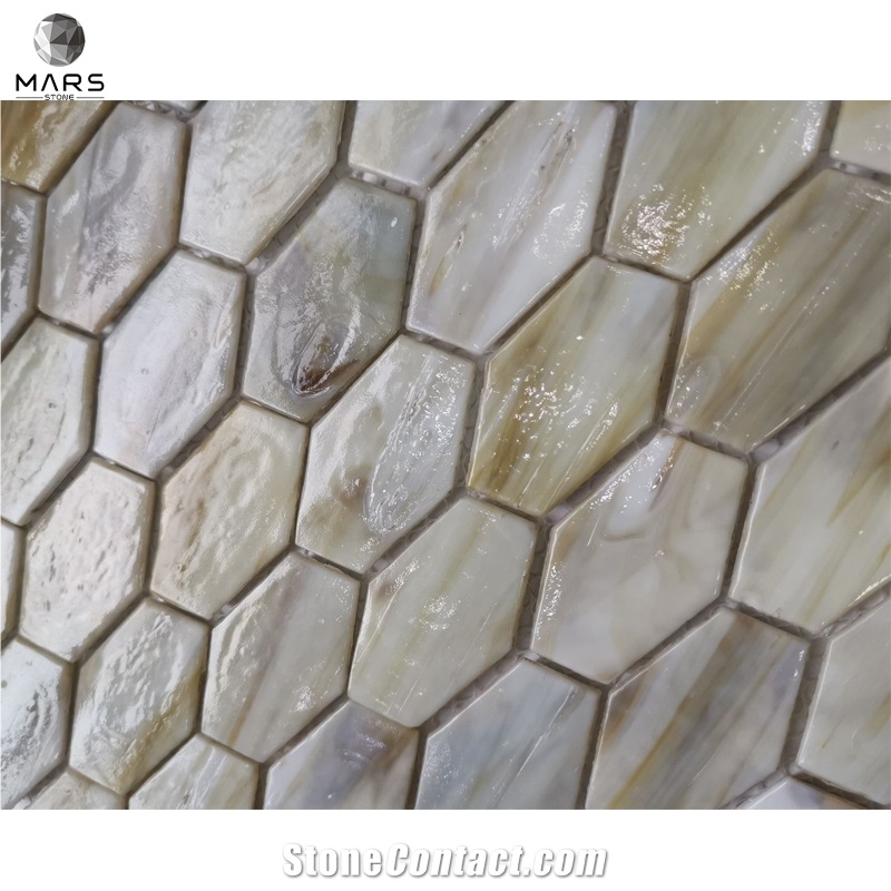 High Quality Glass Water Jet Mosaic Golden Mirror Wall