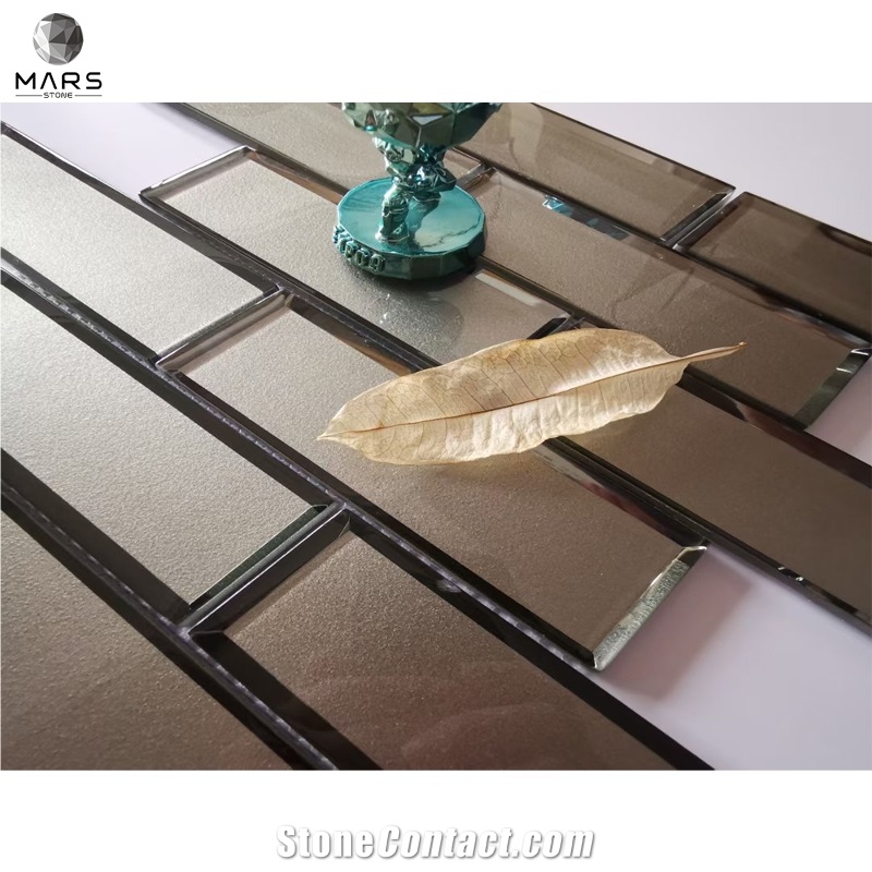 Luxury Glitter Metal Glass Beveled Mosaic Tiles For Wall
