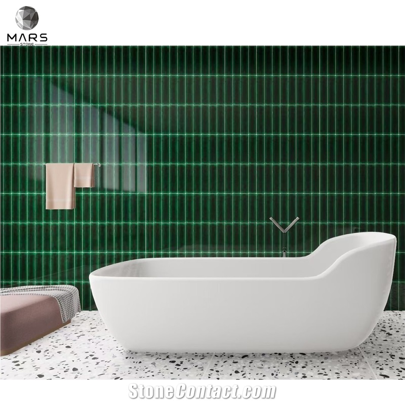 Polished Surface Green Glass Mosaic For Bathroom Wall Tiles