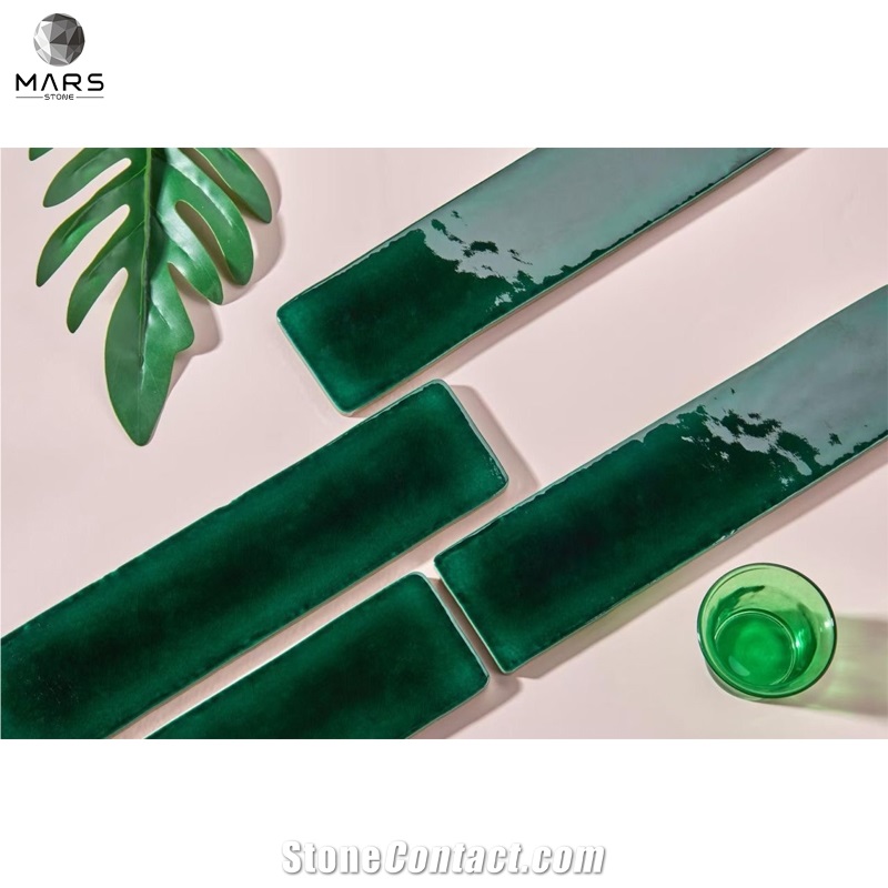 Polished Surface Green Glass Mosaic For Bathroom Wall Tiles