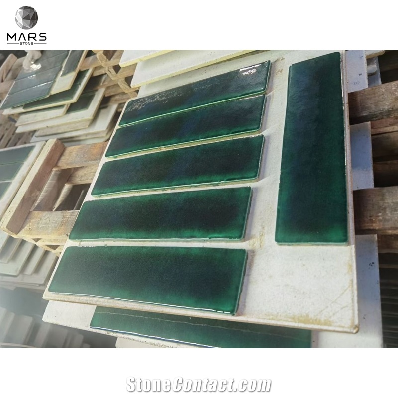 Polished Surface Green Glass Mosaic For Bathroom Wall Tiles