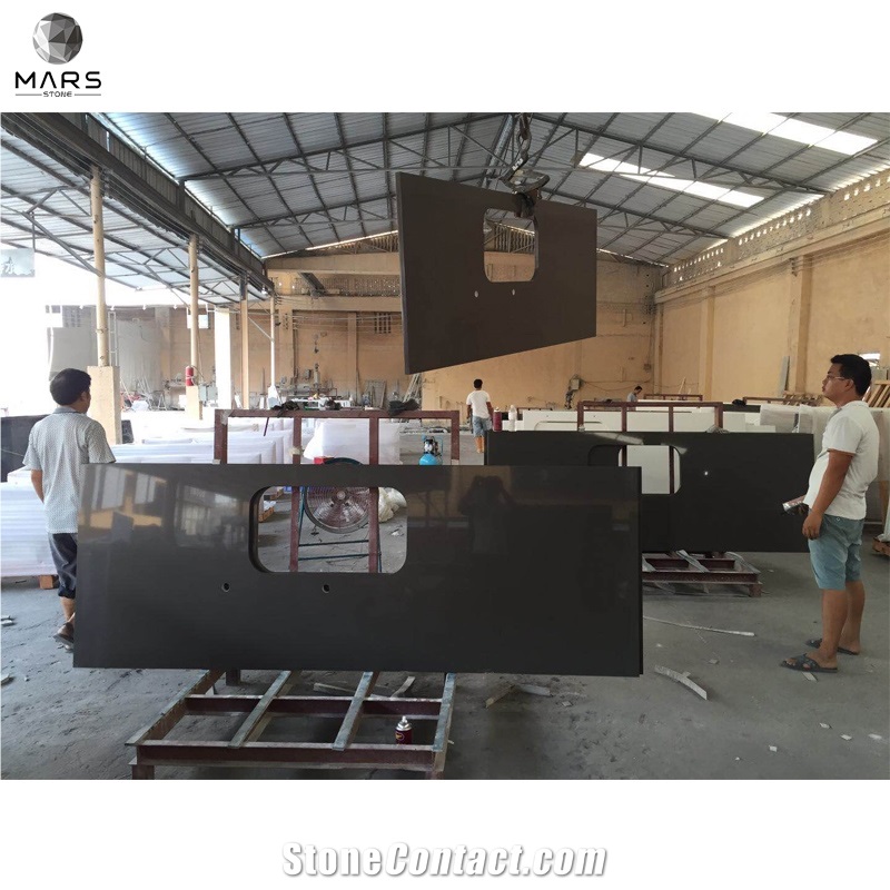 Prefab Quartz Stone Pure Brown Countertop