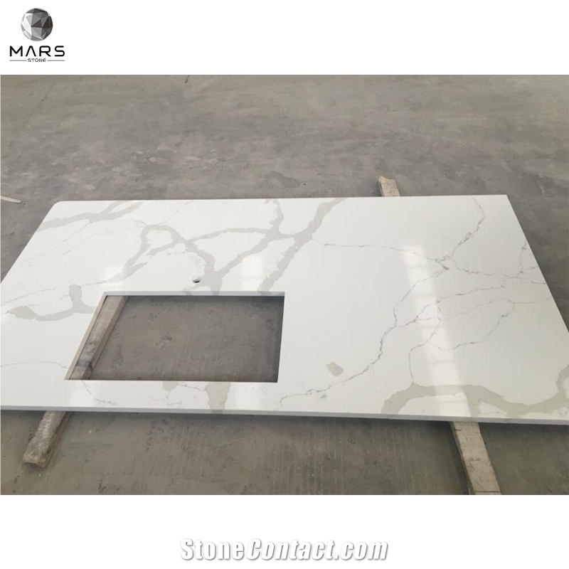Sink Cutout Hole Island Top Grey Vein Calacatta Quartz