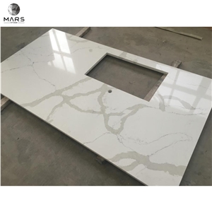 Sink Cutout Hole Island Top Grey Vein Calacatta Quartz