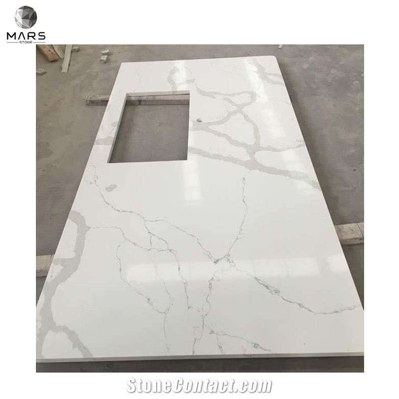 Sink Cutout Hole Island Top Grey Vein Calacatta Quartz