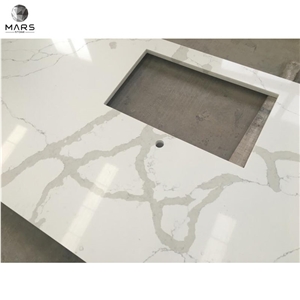 Sink Cutout Hole Island Top Grey Vein Calacatta Quartz