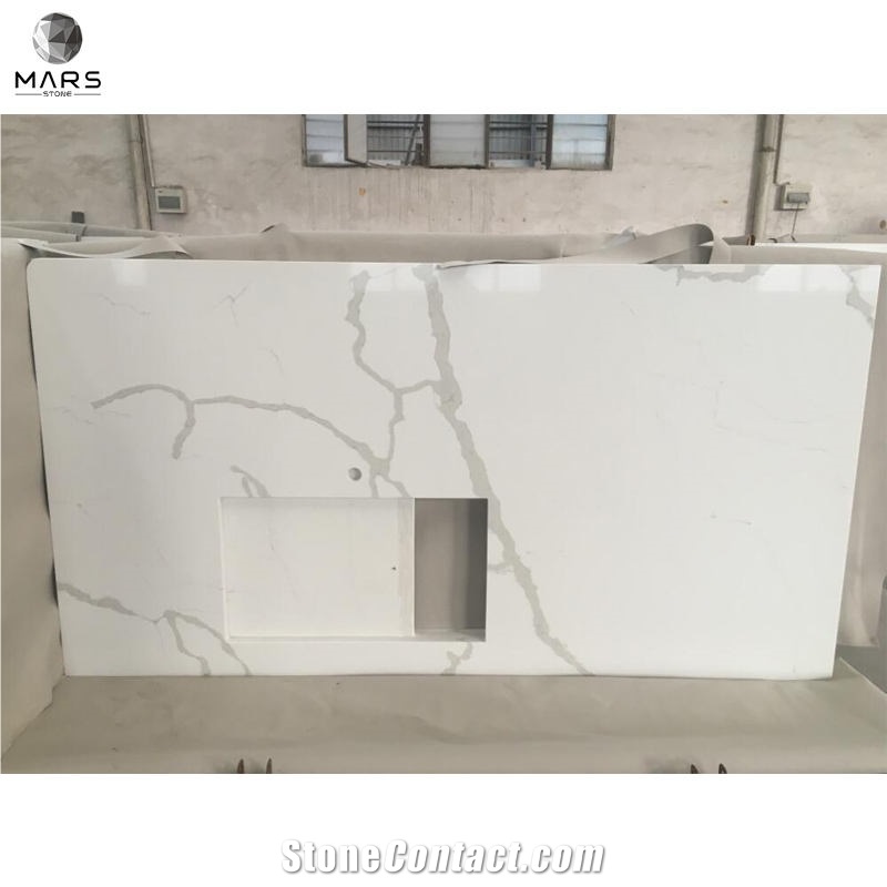 Sink Cutout Hole Island Top Grey Vein Calacatta Quartz