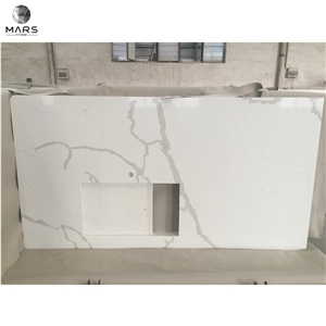Sink Cutout Hole Island Top Grey Vein Calacatta Quartz