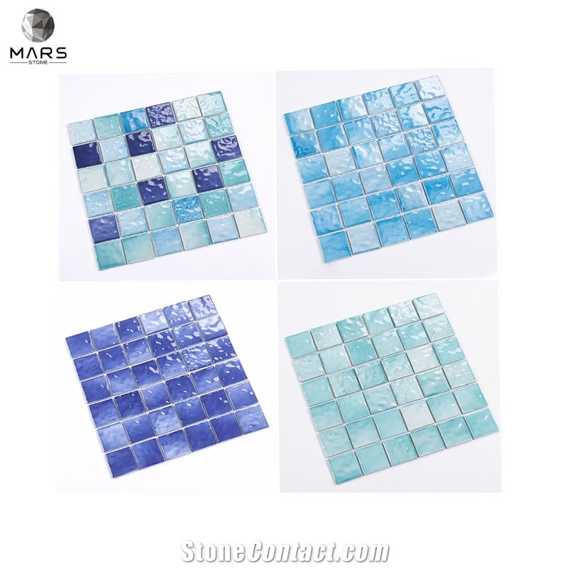 Swimming Pool Aquatic Ocean Blue Square Glass Mosaic Tile