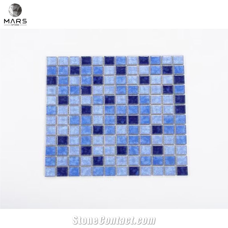Swimming Pool Aquatic Ocean Blue Square Glass Mosaic Tile