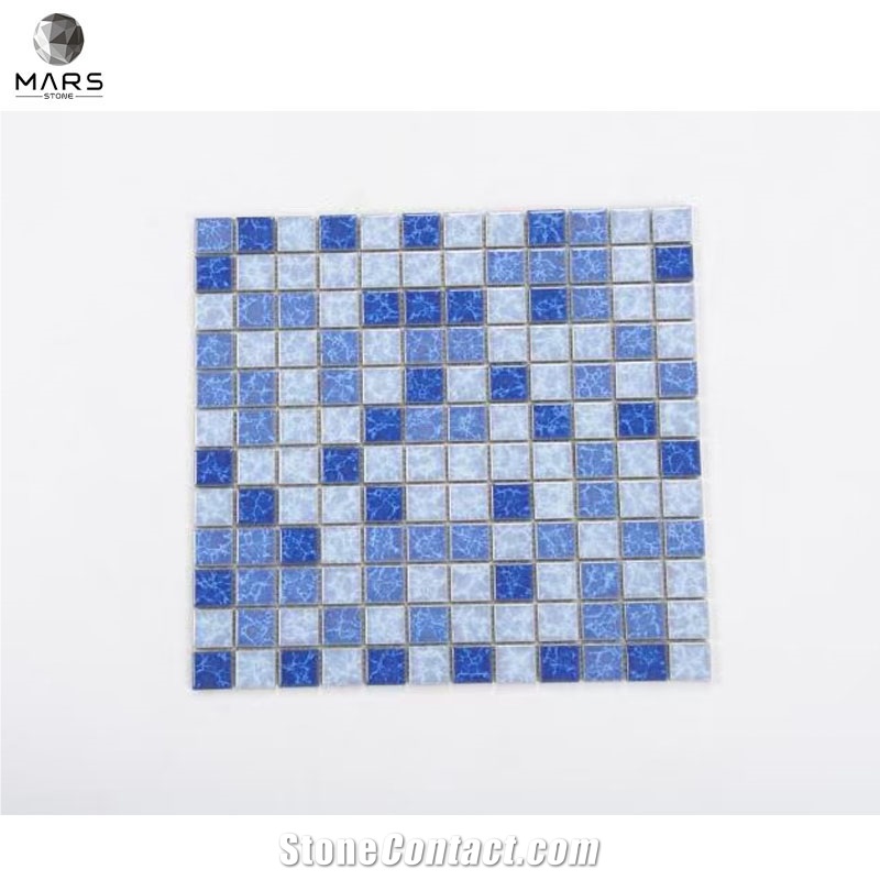 Swimming Pool Aquatic Ocean Blue Square Glass Mosaic Tile