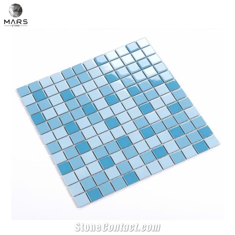 Swimming Pool Aquatic Ocean Blue Square Glass Mosaic Tile